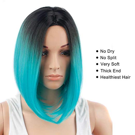BARSDAR 14" Girl’s Short Bob Hair Wigs Straight Synthetic Dark Roots Ombre Colorful Christmas Cosplay Daily Party Wig for Women